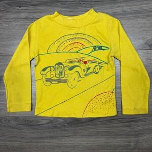 Vtg Health-Tex Toddler Tee Sz 4 Yellow Car Graphic 70s Shirt Retro Nostalgic